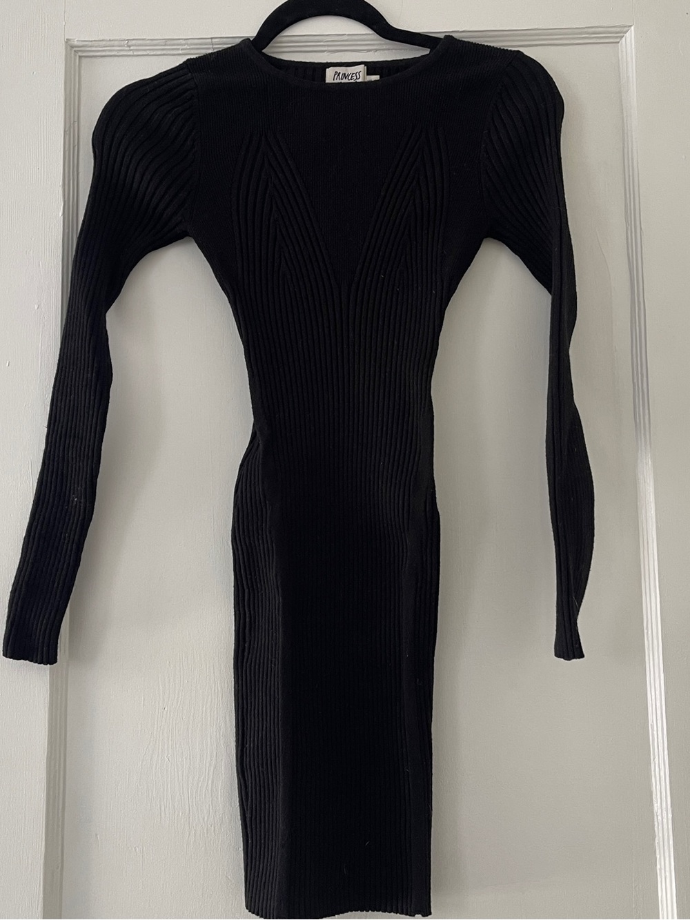 Princess Polly Black Ribbed Long Sleeve Midi Dress